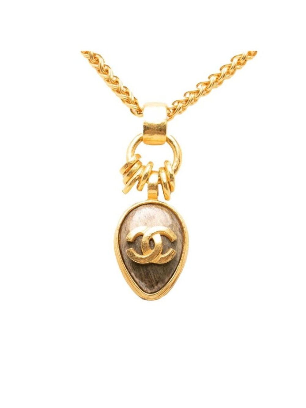 Chanel CC Logo Vintage Chain Pendant Teardrop Gold Plated